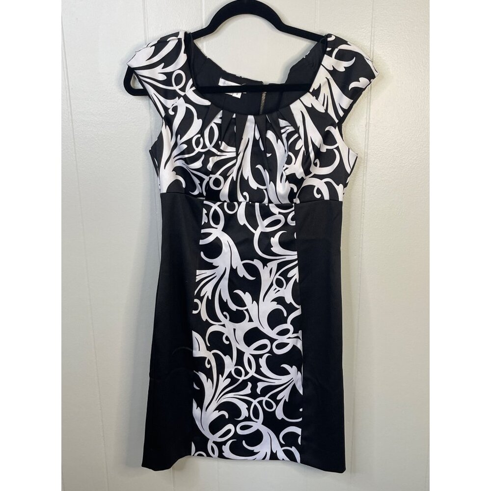 London Times Womens Black & White Cap Sleeve Dress Size 8